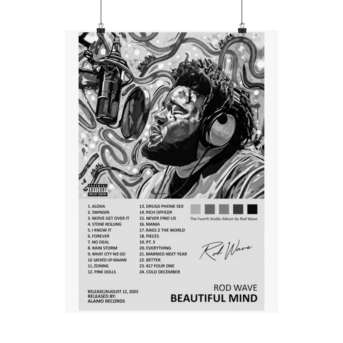 VCLUST Rod Wave Poster Music Album Poster Art Decor Painting Aesthetic Wall Art Posters for Bedroom Decor 12x18inch(30x45cm) 4 - alternate angle 5, merchandise